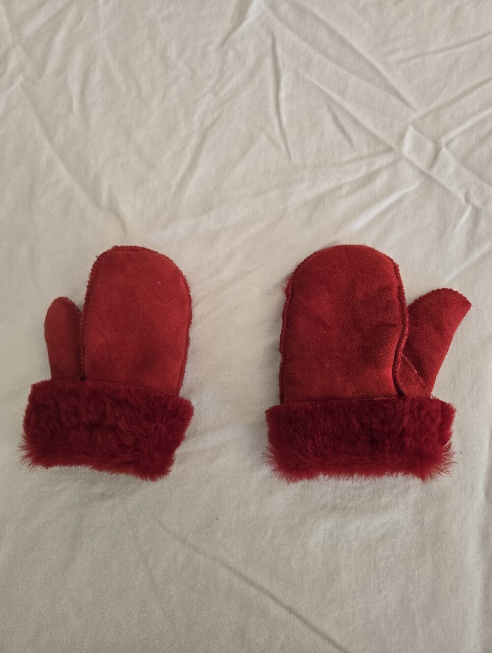 Cozy Red Suede & Fur Cuffed Mittens For Infants